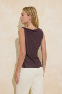 TRENDYOLMİLLA More Sustainable Plum Fitted Asymmetric Collar Accessory Detailed Modal Knitting Blouse - Image 4