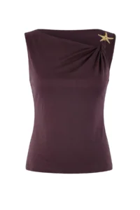 TRENDYOLMİLLA More Sustainable Plum Fitted Asymmetric Collar Accessory Detailed Modal Knitting Blouse - Image 5