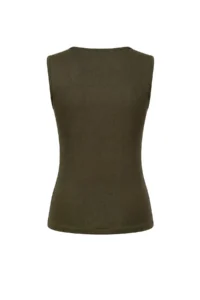 TRENDYOLMİLLA Khaki Fitted Boat Neck Sleeveless Accessory Detailed Flexible Knitting Blouse - Image 7