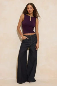 TRENDYOLMİLLA Plum Fitted Boat Neck Sleeveless Accessory Detailed Flexible Knitting Blouse - Image 2