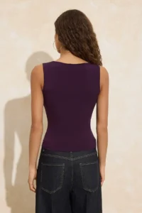 TRENDYOLMİLLA Plum Fitted Boat Neck Sleeveless Accessory Detailed Flexible Knitting Blouse - Image 4