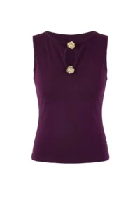 TRENDYOLMİLLA Plum Fitted Boat Neck Sleeveless Accessory Detailed Flexible Knitting Blouse - Image 5