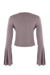 TRENDYOLMİLLA Stone Fitted V-neck Long Sleeve Binding Detailed Buzzy Knitting Blouse - Image 7