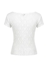 TRENDYOLMİLLA Ecru Fitted Boat Neck Short Sleeve Lace Knitting Blouse - Image 6