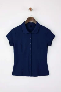 TRENDYOLMİLLA Navy Blue Fitted Baby Collar buttoned Cotton Flexible Knitting Blouse - Image 5