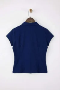 TRENDYOLMİLLA Navy Blue Fitted Baby Collar buttoned Cotton Flexible Knitting Blouse - Image 6