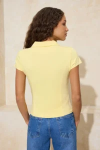 TRENDYOLMİLLA Light Yellow Fitted Baby Collar buttoned Cotton Flexible Knitting Blouse - Image 4