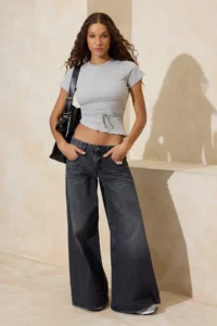 TRENDYOLMİLLA Gray Melange Fitted Binding Detailed Cotton Rib Knitting Blouse - Image 2