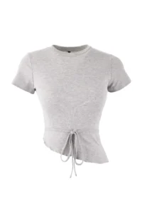 TRENDYOLMİLLA Gray Melange Fitted Binding Detailed Cotton Rib Knitting Blouse - Image 5