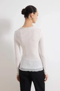 TRENDYOLMİLLA Ecru Transparent Fitted/Body-Fitting Long Sleeve with flywheel/Frilly textured Knitting Blouse - Image 4