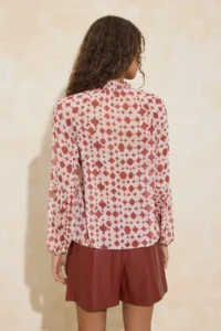 TRENDYOLMİLLA Brick Rejection Geometric Patterned Collar with Gipe Detail Transparent Siphon Blouse - Image 4
