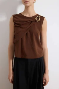 TRENDYOLMİLLA Brown Accessory Detailed Weaving Blouse - Image 3