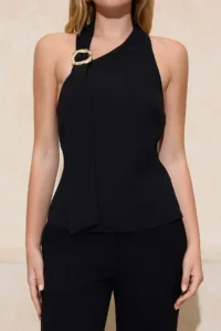 TRENDYOLMİLLA Black Collar Accessory Detailed Weaving Blouse - Image 3