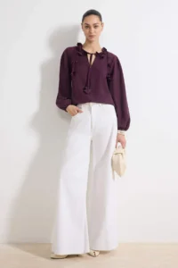 TRENDYOLMİLLA Purple Flower with accessories Balloon Sleeve Weaving Blouse - Image 2