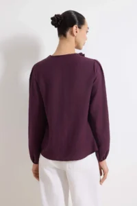 TRENDYOLMİLLA Purple Flower with accessories Balloon Sleeve Weaving Blouse - Image 4