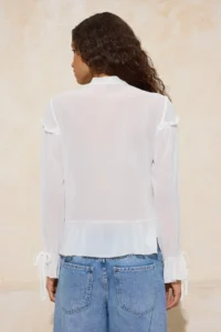 TRENDYOLMİLLA White Scarf Collar Front Short Siphon Transparent Blouse - Image 4
