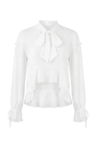 TRENDYOLMİLLA White Scarf Collar Front Short Siphon Transparent Blouse - Image 5