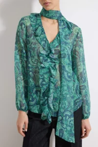 TRENDYOLMİLLA Green Shawl Patterned Boho Transparan Siphon Weaving Blouse - Image 3