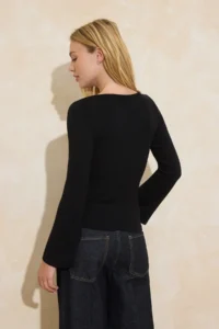 TRENDYOLMİLLA Black Fitted Boat Neck Accessory Detailed Soft Knitting Blouse - Image 4