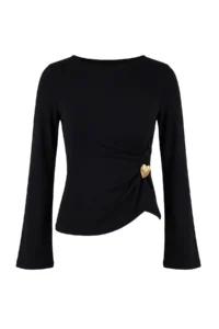 TRENDYOLMİLLA Black Fitted Boat Neck Accessory Detailed Soft Knitting Blouse - Image 5