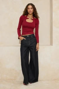 TRENDYOLMİLLA Rejection Fitted Boat Neck Accessory Detailed Cotton Rib Knitting Blouse - Image 2