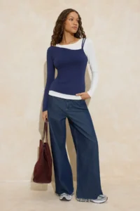 TRENDYOLMİLLA Navy Blue 2 Sets Looking Regular/Normal Pattern Long Sleeve Cotton Rib Knitting Blouse - Image 2