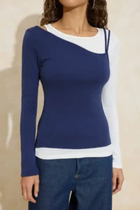 TRENDYOLMİLLA Navy Blue 2 Sets Looking Regular/Normal Pattern Long Sleeve Cotton Rib Knitting Blouse - Image 3
