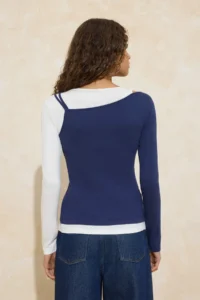 TRENDYOLMİLLA Navy Blue 2 Sets Looking Regular/Normal Pattern Long Sleeve Cotton Rib Knitting Blouse - Image 4