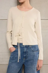 TRENDYOLMİLLA Teen Stone 100% Cotton Fitted Long Sleeve Flexible Knitting Blouse - Image 3