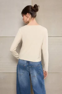 TRENDYOLMİLLA Teen Stone 100% Cotton Fitted Long Sleeve Flexible Knitting Blouse - Image 4