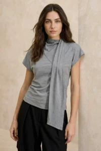 TRENDYOLMİLLA Anthracite Fitted Scarf Collar Moon Arm 100% Cotton Knitting Blouse - Image 2