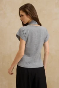 TRENDYOLMİLLA Anthracite Fitted Scarf Collar Moon Arm 100% Cotton Knitting Blouse - Image 4