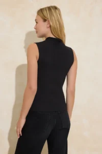 TRENDYOLMİLLA Black Fitted V-neck Sleeveless Ribbed Flexible Knitting Blouse - Image 4