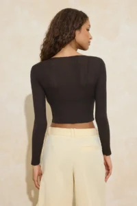 TRENDYOLMİLLA Brown Transparan Crew Neck Flexible Knitting Blouse - Image 4