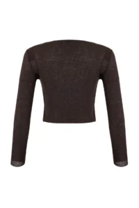 TRENDYOLMİLLA Brown Transparan Crew Neck Flexible Knitting Blouse - Image 6