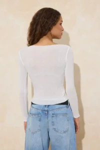 TRENDYOLMİLLA Ecru Regular/Normal Pattern Long Sleeve Knitwear look Knitting Blouse - Image 4
