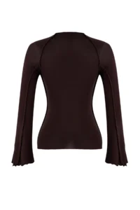 TRENDYOLMİLLA Brown Transparent Fitted Dog collar ribbed Knitting Blouse - Image 5