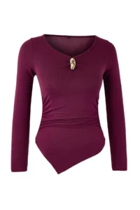TRENDYOLMİLLA Plum Fitted V-neck Long Sleeve Flexible Knitting Blouse - Image 5