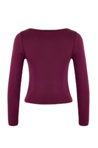 TRENDYOLMİLLA Plum Fitted V-neck Long Sleeve Flexible Knitting Blouse - Image 6