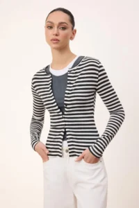 TRENDYOLMİLLA Anthracite Regular/Normal Pattern Long Sleeve Soft Knitting Blouse - Image 2
