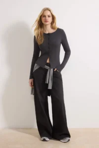 TRENDYOLMİLLA Wardrobe Essentials-Anthracite Fitted buttoned Long Sleeve Knitting Blouse - Image 2