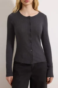 TRENDYOLMİLLA Wardrobe Essentials-Anthracite Fitted buttoned Long Sleeve Knitting Blouse - Image 3