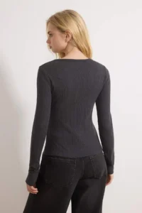 TRENDYOLMİLLA Wardrobe Essentials-Anthracite Fitted buttoned Long Sleeve Knitting Blouse - Image 4