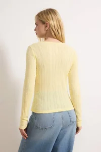 TRENDYOLMİLLA Wardrobe Essentials-Yellow Fitted Buttoned Long Sleeve Report Knitting Blouse - Image 4
