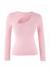 TRENDYOLMİLLA Light Pink Fitted Soft Knitting Blouse with Window Detail - Image 4