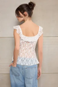TRENDYOLMİLLA Teen Ecru Fitted Cowl Neck Sleeveless Binding Detailed Lace Knitting Blouse - Image 3