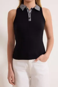 TRENDYOLMİLLA Black Color Blocked Fitted Polo Shirt Collar Weaving Detailed Soft Knitting Blouse - Image 3