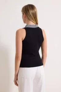 TRENDYOLMİLLA Black Color Blocked Fitted Polo Shirt Collar Weaving Detailed Soft Knitting Blouse - Image 4