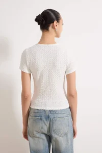 TRENDYOLMİLLA Ecru Fitted Short Sleeve buttoned textured Knitting Blouse - Image 4