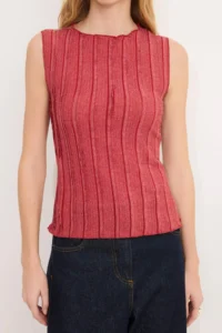 TRENDYOLMİLLA Dark Dusty Rose Fitted Sleeveless textured Knitting Blouse - Image 3